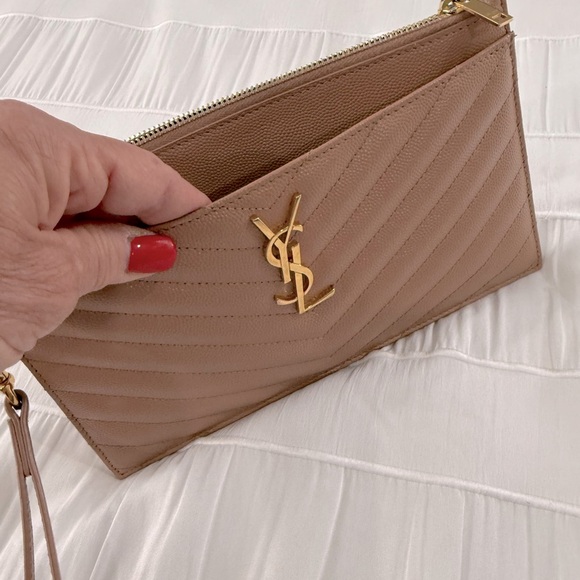 Yves Saint Laurent Tan Quilted Wristlet AUTHENTIC! - Picture 10 of 14